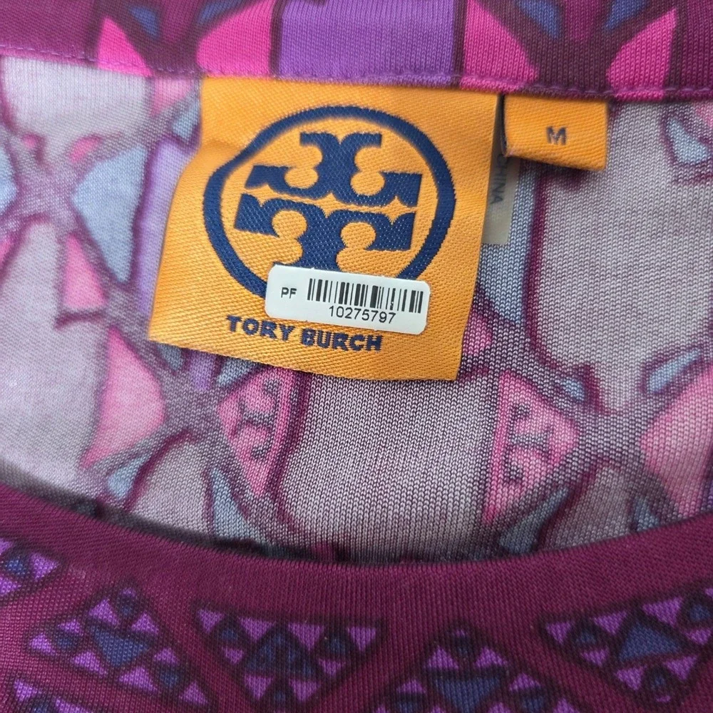 Tory Burch Audra‎ Silk Geometric Print Wrap Dress Purple Pink Long Sleeve Medium